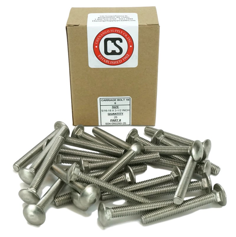 Chenango Supply Stainless 5/16-18 x 2-1/2inches Carriage Bolt (1inches to 5inches Lengths Available in Listing), 18-8 Stainless Steel,25 Pieces (5/16-18x2-1/2) - Image 2